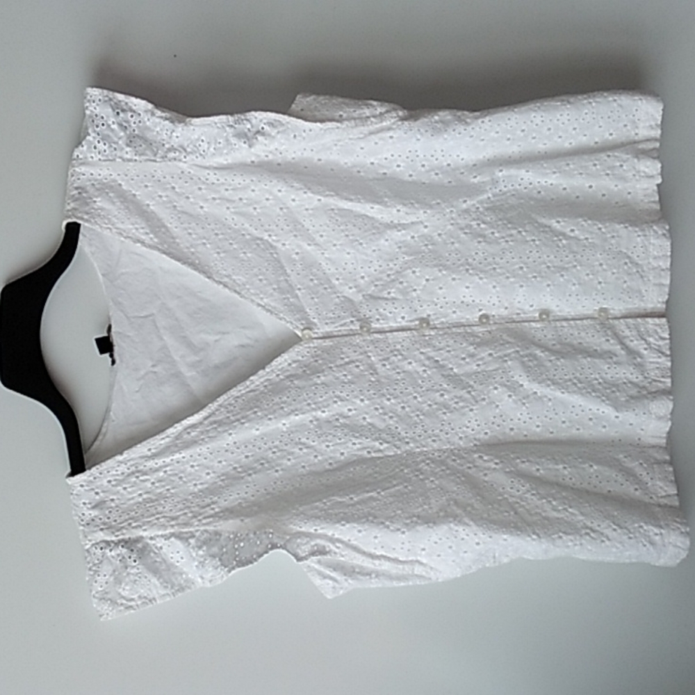 Ann Taylor White Eyelet Button-Down Blouse